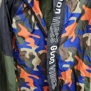 Kids Camouflage Raincoat with Good Vibes Print